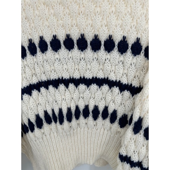 MIOU MUSE Cream Navy Geometric Fair Isle Mock Neck Sweater Size M - Picture 2 of 6